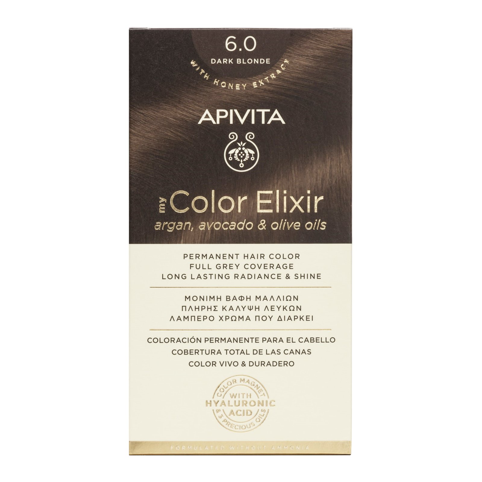 Apivita My Color Elixir Μόνιμη Βαφή Μαλλιών με Καινοτόμο Σύστημα Color Magnet που Σταθεροποιεί και Σφραγίζει το Χρώμα στην Τρίχα – N6.0 ΞΑΝΘΟ ΣΚΟΥΡΟ