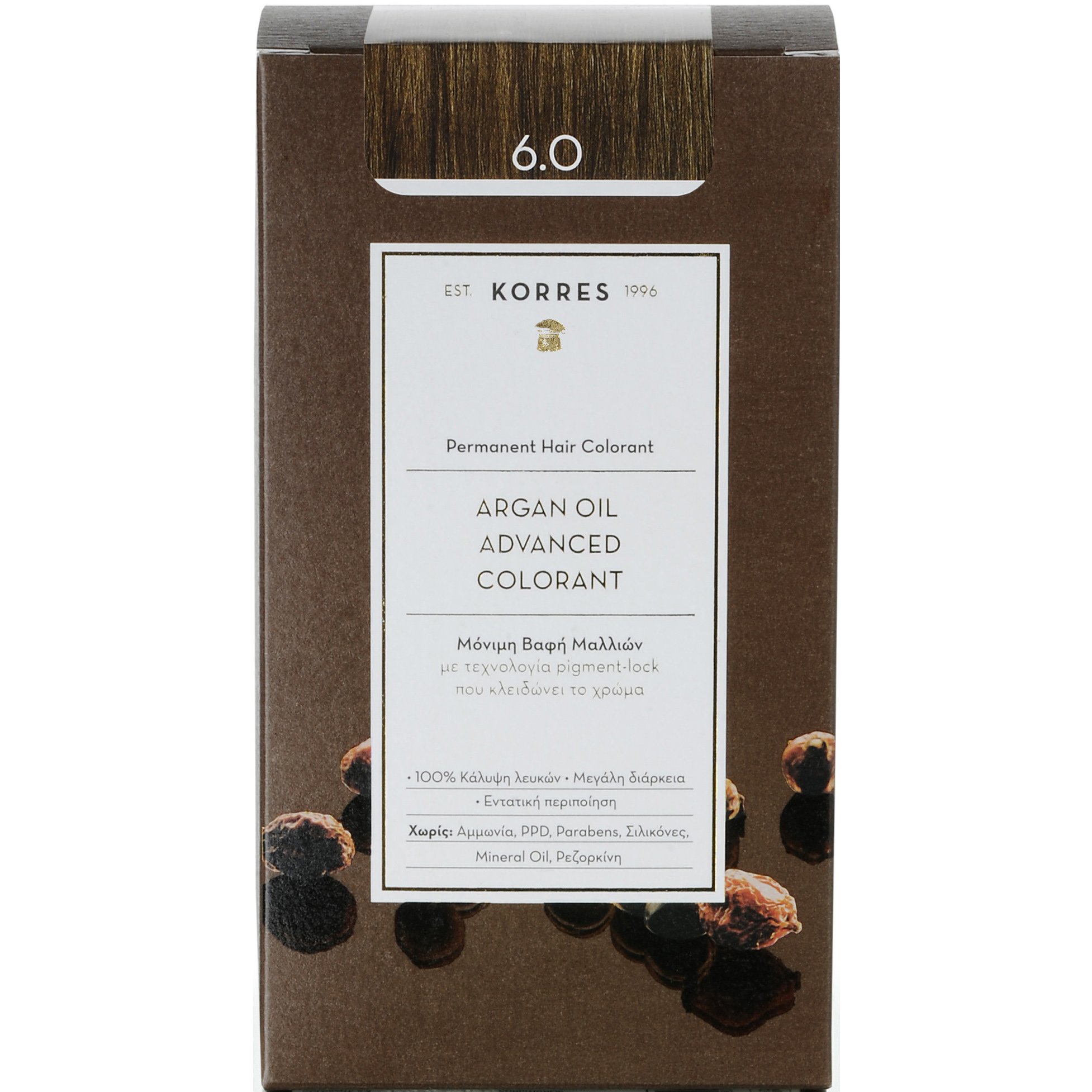 Korres Argan Oil Advanced Colorant Μόνιμη Βαφή Μαλλιών με Τεχνολογία Pigment-Lock που Κλειδώνει το Χρώμα 50ml – 6.0 ΞΑΝΘΟ ΣΚΟΥΡΟ ΦΥΣΙΚΟ