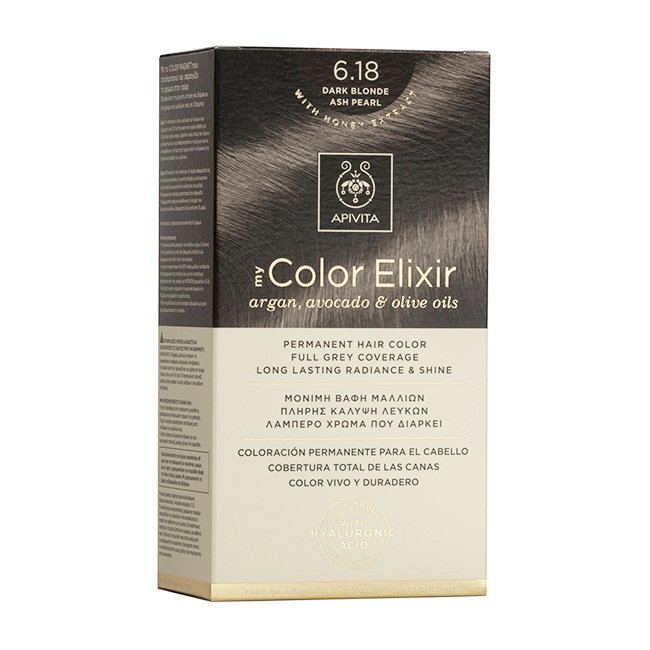 Apivita My Color Elixir Μόνιμη Βαφή Μαλλιών με Καινοτόμο Σύστημα Color Magnet που Σταθεροποιεί και Σφραγίζει το Χρώμα στην Τρίχα – N 6.18 ΞΑΝΘΟ ΣΚΟΥΡΟ ΣΑΝΤΡΕ