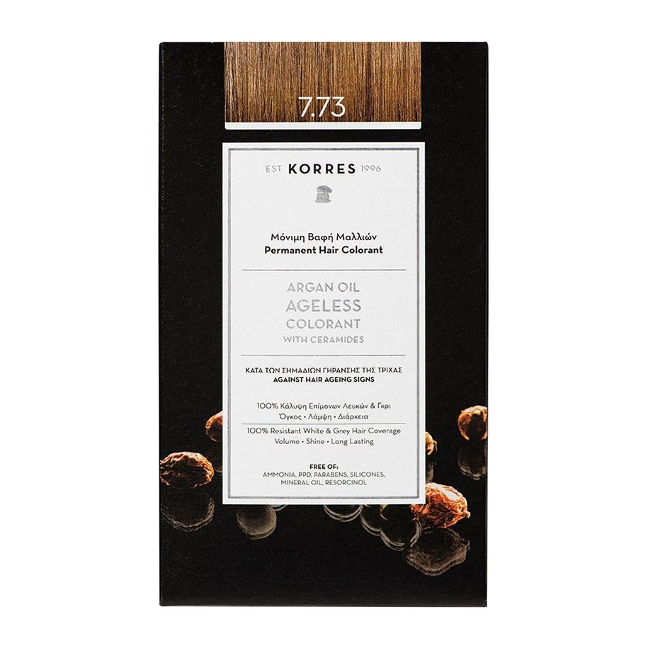 Korres Argan Oil Ageless Colorant with Ceramides Μόνιμη Βαφή Μαλλιών 50ml – 7.73 Χρυσή Μόκα