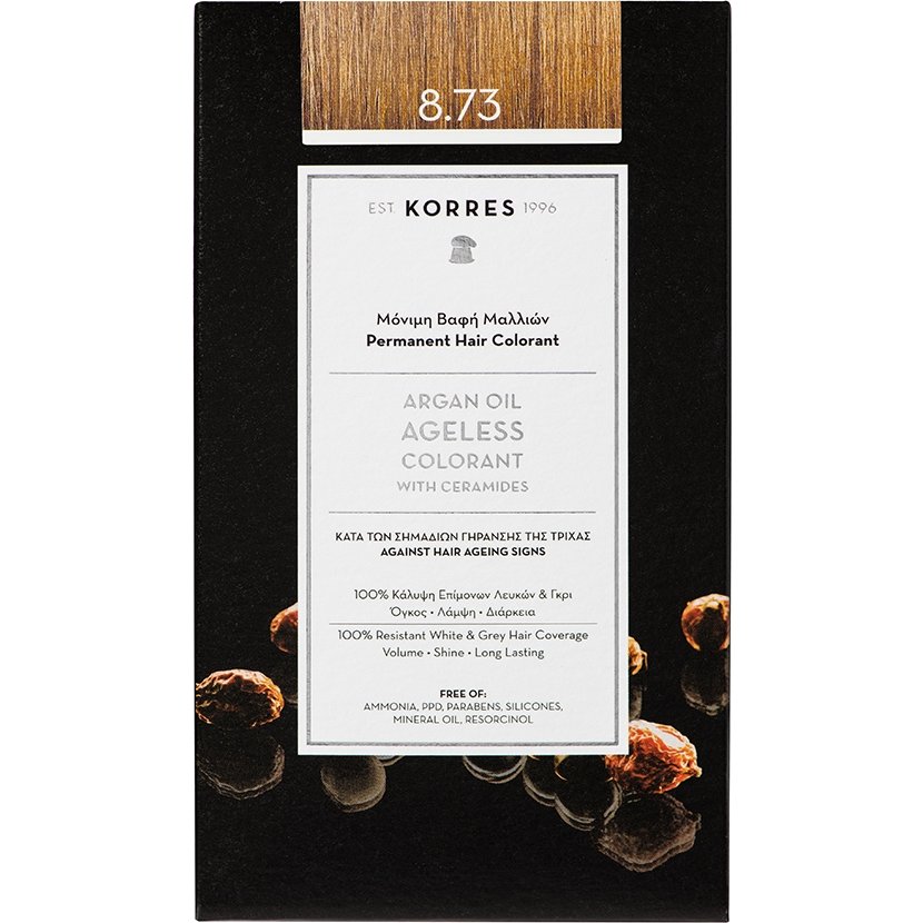 Korres Argan Oil Ageless Colorant with Ceramides Μόνιμη Βαφή Μαλλιών 50ml – 8.73 Χρυσή Καραμέλα