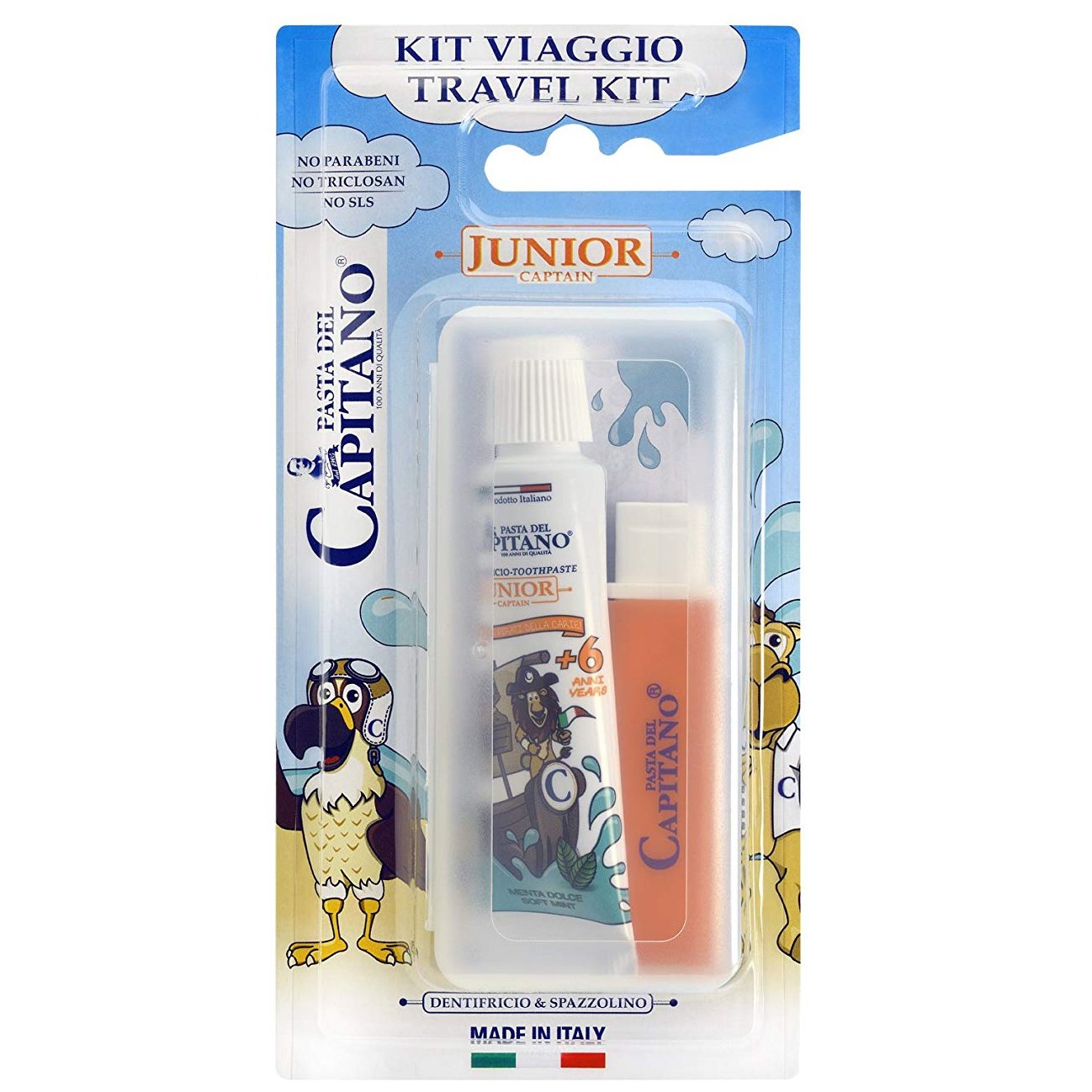 Pasta Del Capitano Travel Kit Junior Παιδικό Σετ Στοματικής Υγιεινής από 6 Ετών, με Οδοντόβουρτσα & Οδοντόκρεμα 20ml – πορτοκαλί