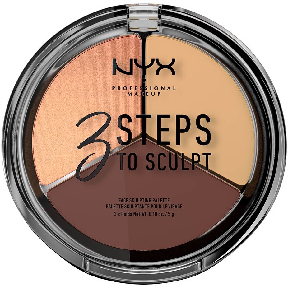 Nyx 3 Steps to Sculpt Face Sculpting Palette Παλέτα για Γωνίες, Κοψίματα & Φωτοσκιάσεις στο Πρόσωπο 5gr – Medium