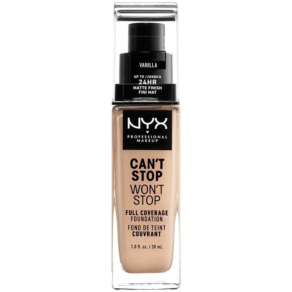 Nyx Can’t Stop Won’t Stop Full Coverage Foundation Προσφέρει Ματ Κάλυψη και Χρώμα που Διαρκεί για Έως και 24 ‘Ωρες 30ml – Vanilla