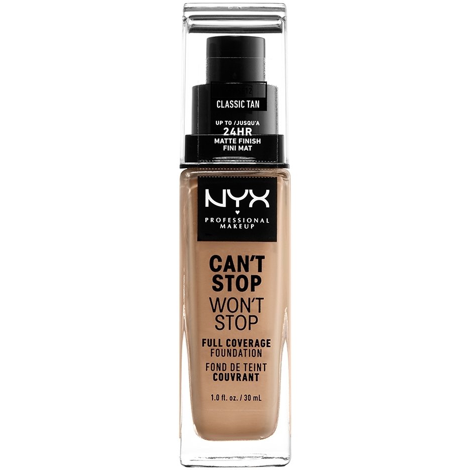 NYX Professional Makeup Nyx Professional Makeup Can't Stop Won't Stop Full Coverage Foundation Προσφέρει Ματ Κάλυψη & Χρώμα που Διαρκεί Έως 24 'Ωρες 30ml - 12 Classic Tan