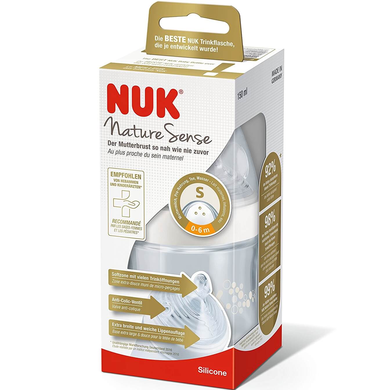 Nuk Nature Sense Μπιμπερό Πολυπροπυλενίου με Θηλή Σιλικόνης Small 0-6 Μηνών 150ml – ροζ