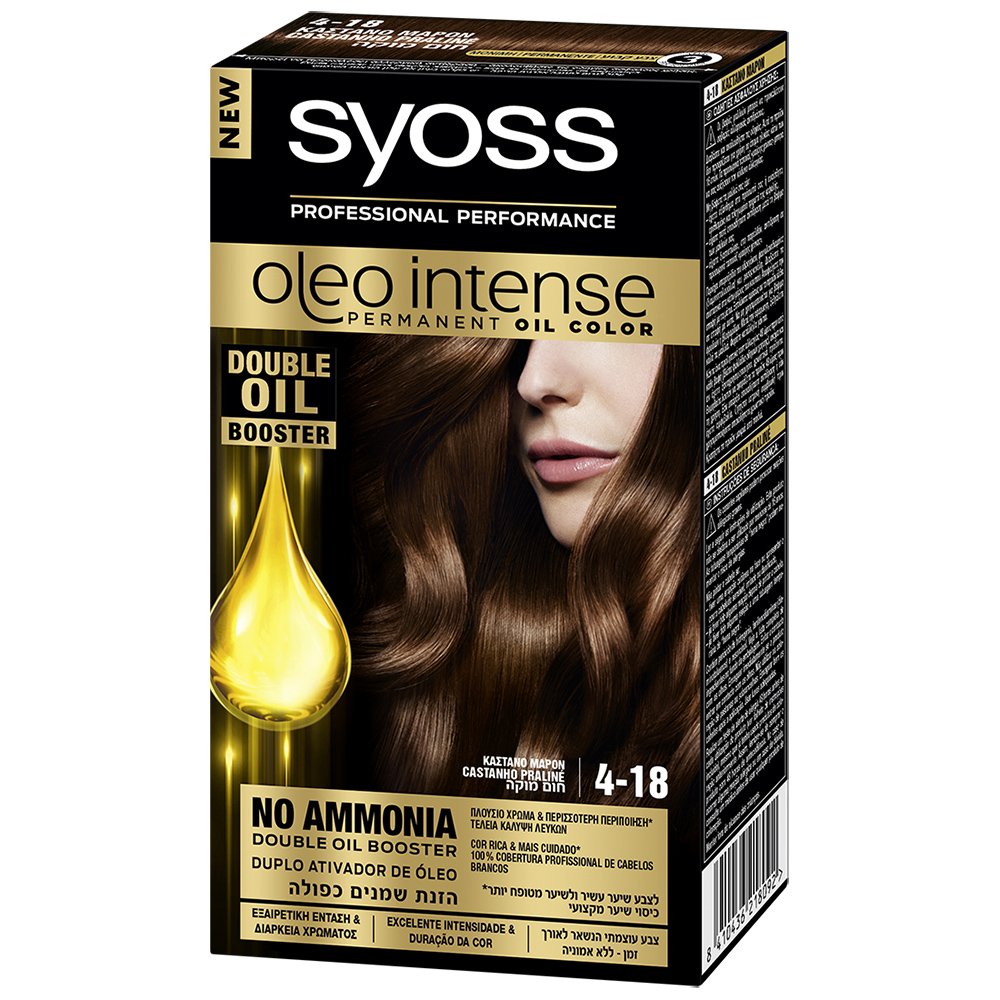 Syoss Oleo Επαγγελματική Μόνιμη Κρέμα Βαφή με Έλαια, Χωρίς Αμμωνία, Εξαιρετική Κάλυψη & Ένταση στο Χρώμα που Διαρκεί – 4-18 Καστανό Μαρόν