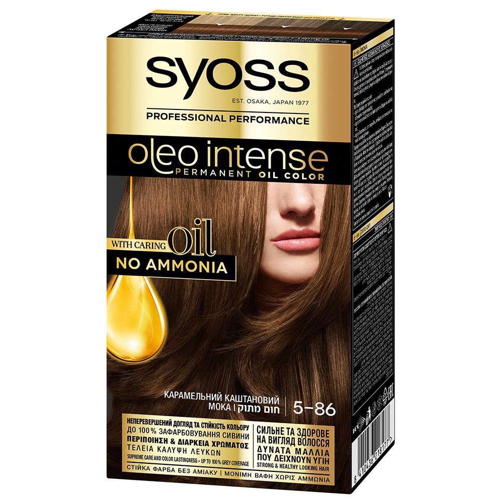 Syoss Oleo Intense Permanent Oil Hair Color Kit Επαγγελματική Μόνιμη Βαφή Μαλλιών για Εξαιρετική Κάλυψη & Έντονο Χρώμα που Διαρκεί, Χωρίς Αμμωνία 1 Τεμάχιο – 5-86 Μόκα