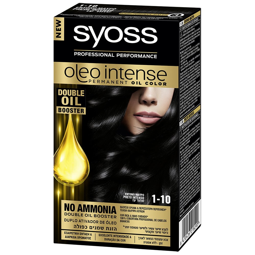 Syoss Oleo Επαγγελματική Μόνιμη Κρέμα Βαφή με Έλαια, Χωρίς Αμμωνία, Εξαιρετική Κάλυψη & Ένταση στο Χρώμα που Διαρκεί – 1-10 Έντονο Μαύρο