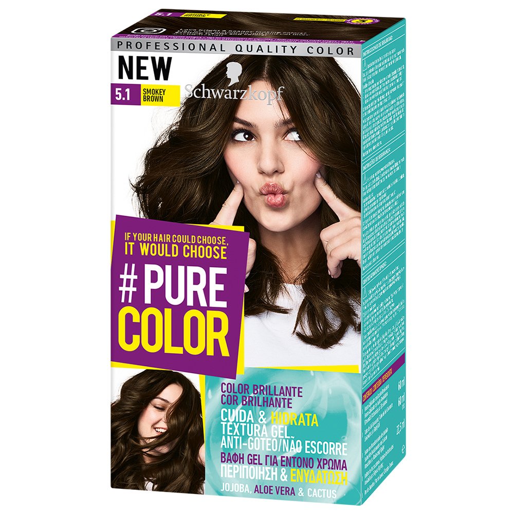 Schwarzkopf Pure Color Επαγγελματική Μόνιμη Βαφή Gel Μαλλιών, Έντονο Χρώμα που Διαρκεί, Πλούσια Περιποίηση & Ενυδάτωση – 5.1 Smokey Brown