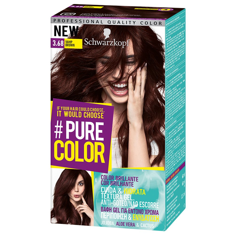 Schwarzkopf Pure Color Επαγγελματική Μόνιμη Βαφή Gel Μαλλιών, Έντονο Χρώμα που Διαρκεί, Πλούσια Περιποίηση & Ενυδάτωση – 3.68 Vamp Brown