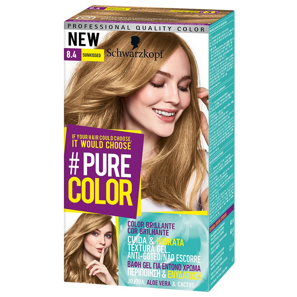 Schwarzkopf Pure Color Επαγγελματική Μόνιμη Βαφή Gel Μαλλιών, Έντονο Χρώμα που Διαρκεί, Πλούσια Περιποίηση & Ενυδάτωση – 8.4 Sunkissed