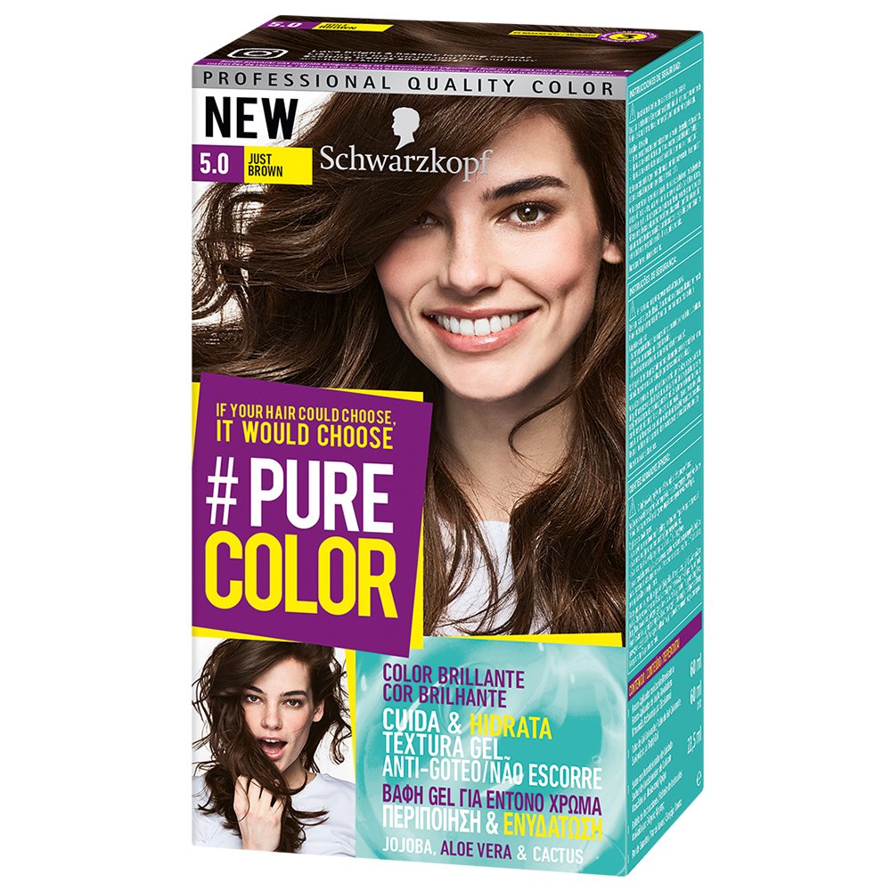 Schwarzkopf Pure Color Επαγγελματική Μόνιμη Βαφή Gel Μαλλιών, Έντονο Χρώμα που Διαρκεί, Πλούσια Περιποίηση & Ενυδάτωση – 5.0 Just Brown