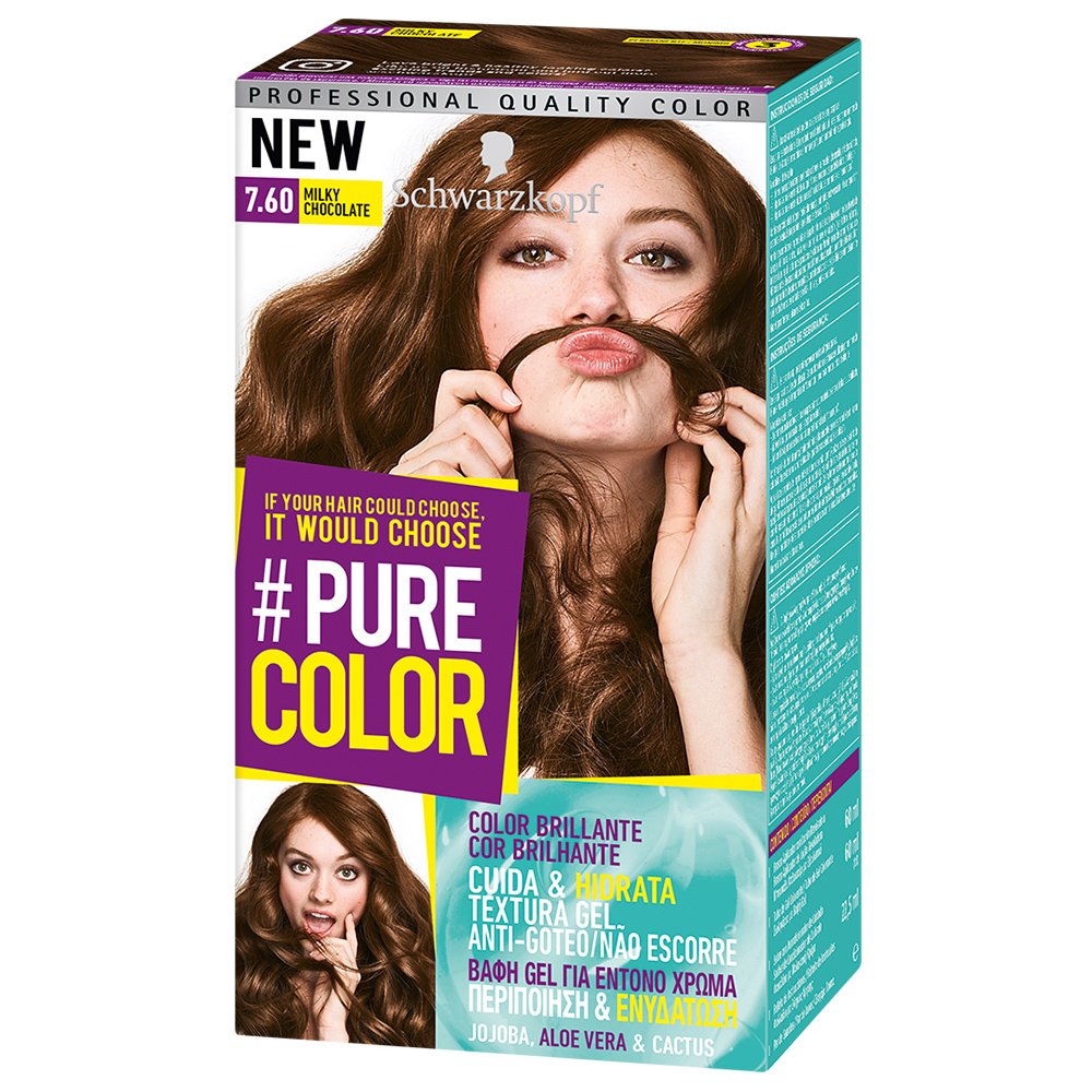 Schwarzkopf Pure Color Επαγγελματική Μόνιμη Βαφή Gel Μαλλιών, Έντονο Χρώμα που Διαρκεί, Πλούσια Περιποίηση & Ενυδάτωση – 7.60 Milky Chocolate
