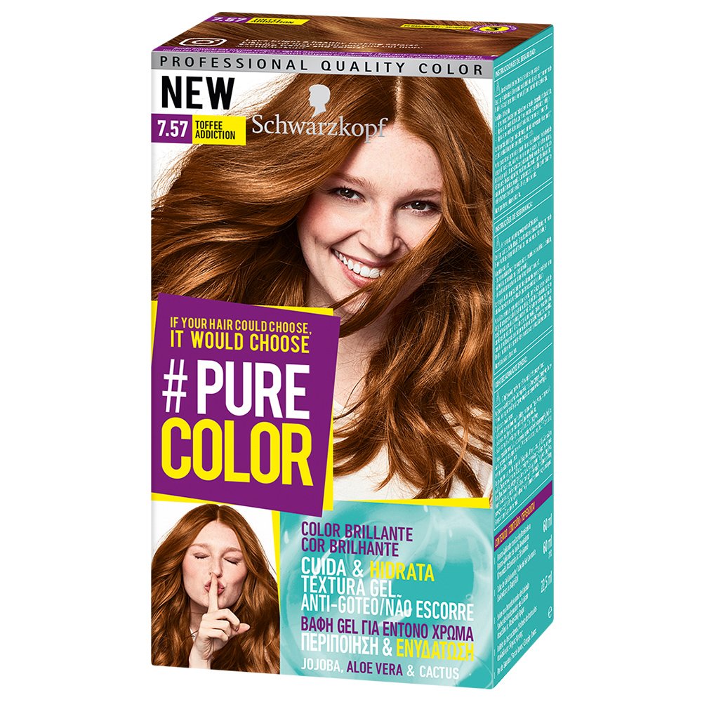 Schwarzkopf Pure Color Επαγγελματική Μόνιμη Βαφή Gel Μαλλιών, Έντονο Χρώμα που Διαρκεί, Πλούσια Περιποίηση & Ενυδάτωση – 7.57 Toffee Addiction