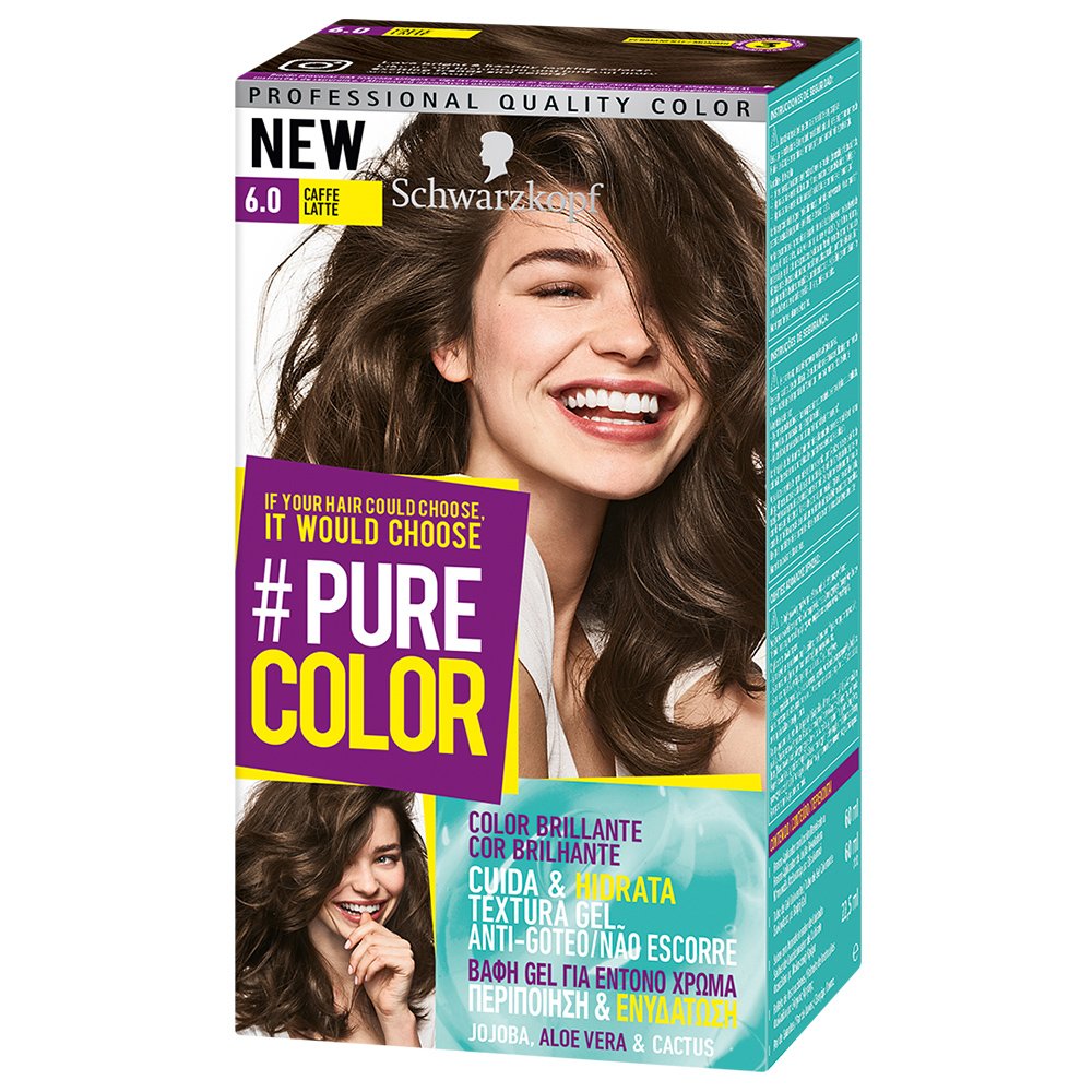 Schwarzkopf Pure Color Επαγγελματική Μόνιμη Βαφή Gel Μαλλιών, Έντονο Χρώμα που Διαρκεί, Πλούσια Περιποίηση & Ενυδάτωση – 6.0 Caffe Latte