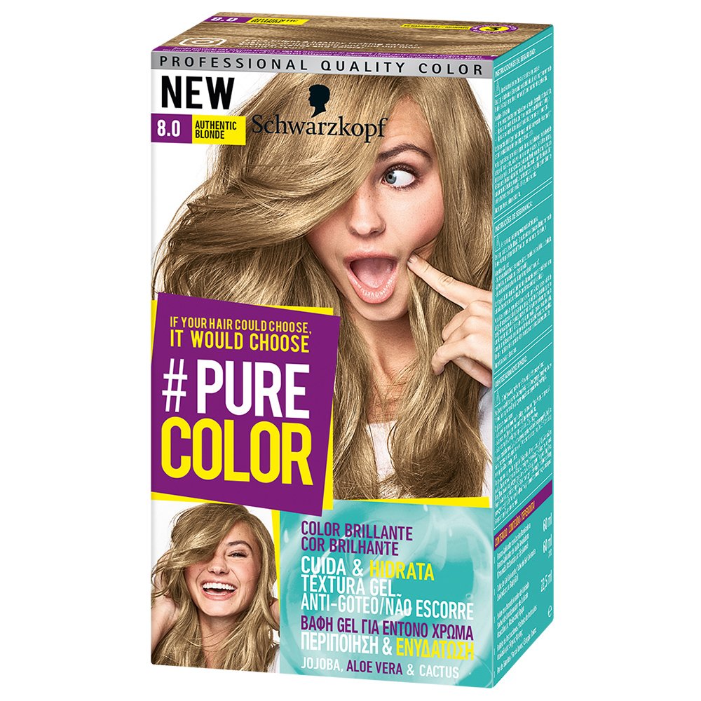 Schwarzkopf Pure Color Επαγγελματική Μόνιμη Βαφή Gel Μαλλιών, Έντονο Χρώμα που Διαρκεί, Πλούσια Περιποίηση & Ενυδάτωση – 8.0 Authentic Blonde