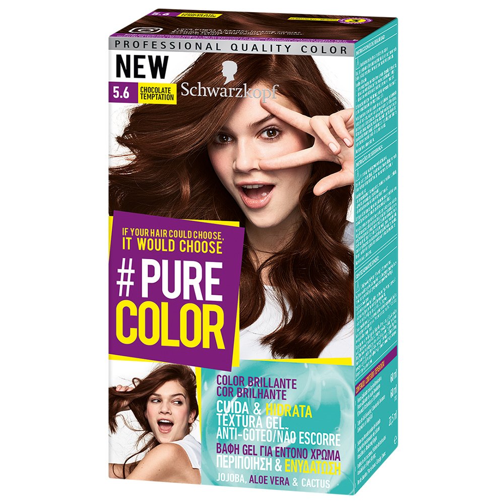 Schwarzkopf Pure Color Επαγγελματική Μόνιμη Βαφή Gel Μαλλιών, Έντονο Χρώμα που Διαρκεί, Πλούσια Περιποίηση & Ενυδάτωση – 5.6 Chocolate Temptation