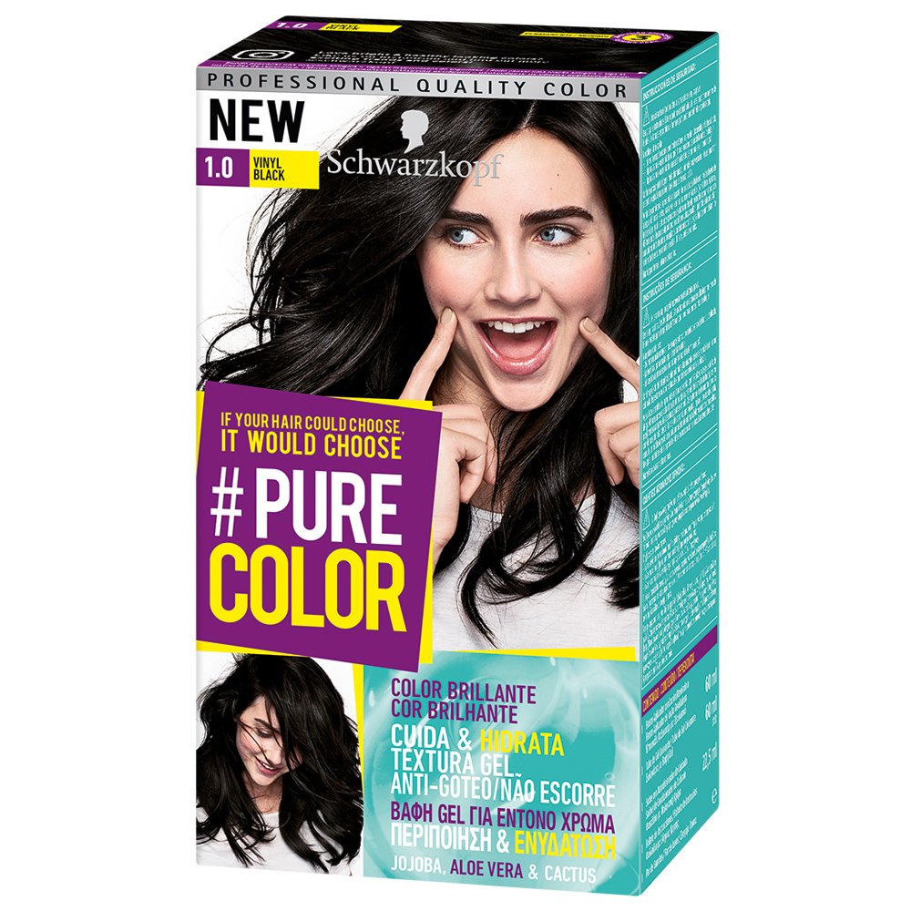 Schwarzkopf Pure Color Επαγγελματική Μόνιμη Βαφή Gel Μαλλιών, Έντονο Χρώμα που Διαρκεί, Πλούσια Περιποίηση & Ενυδάτωση – 1.0 Vinyl Black