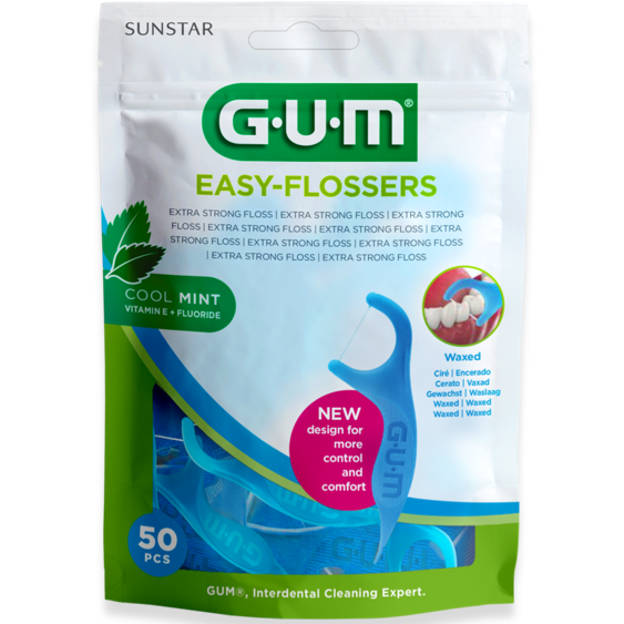 Gum Easy Flossers + Fluoride & Vitamin E Κερωμένο Οδοντικό Νήμα με Γεύση Δροσερής Μέντας (890) – 50 Τεμάχια