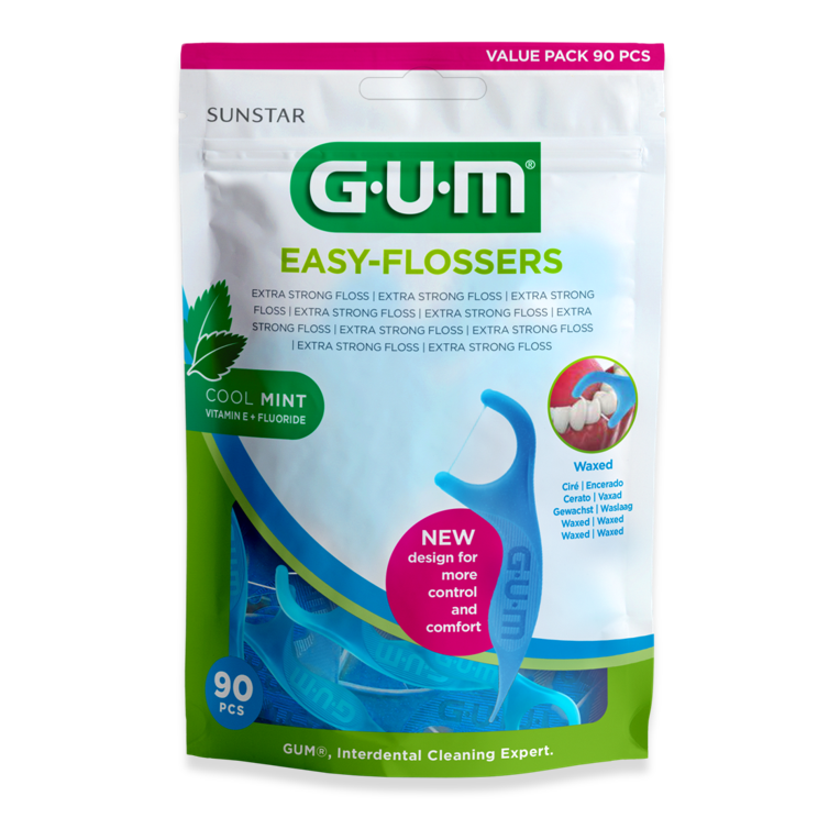 Gum Easy Flossers + Fluoride & Vitamin E Κερωμένο Οδοντικό Νήμα με Γεύση Δροσερής Μέντας (890) – 90 Τεμάχια