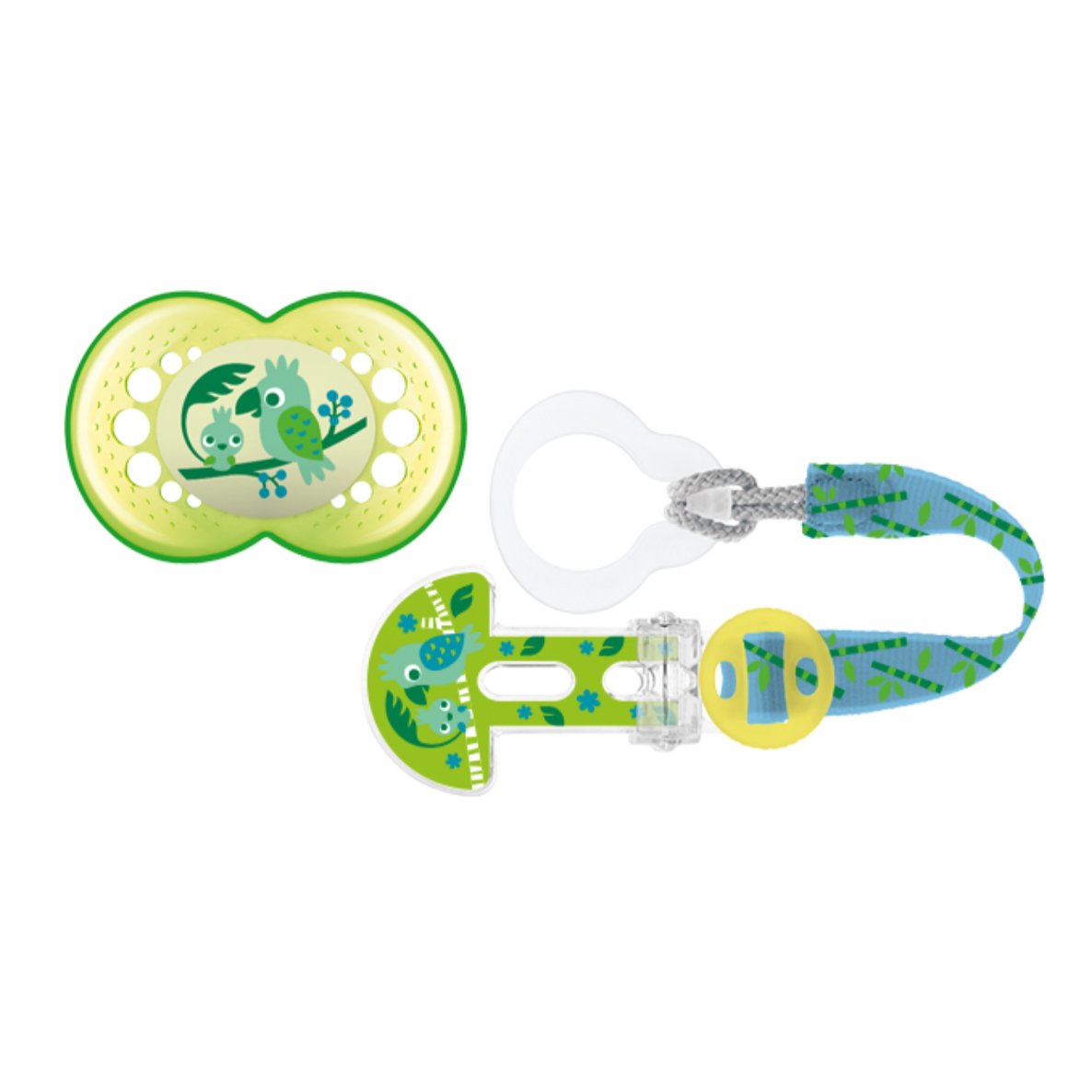 Mam Clip it & Original Πιπίλα Crystal Printed με Θηλή Σιλικόνης & Clip με Ρυθμιζόμενο Μήκος Κωδ 319S, 6-16 Μηνών 1 Τεμάχιο – πράσινο