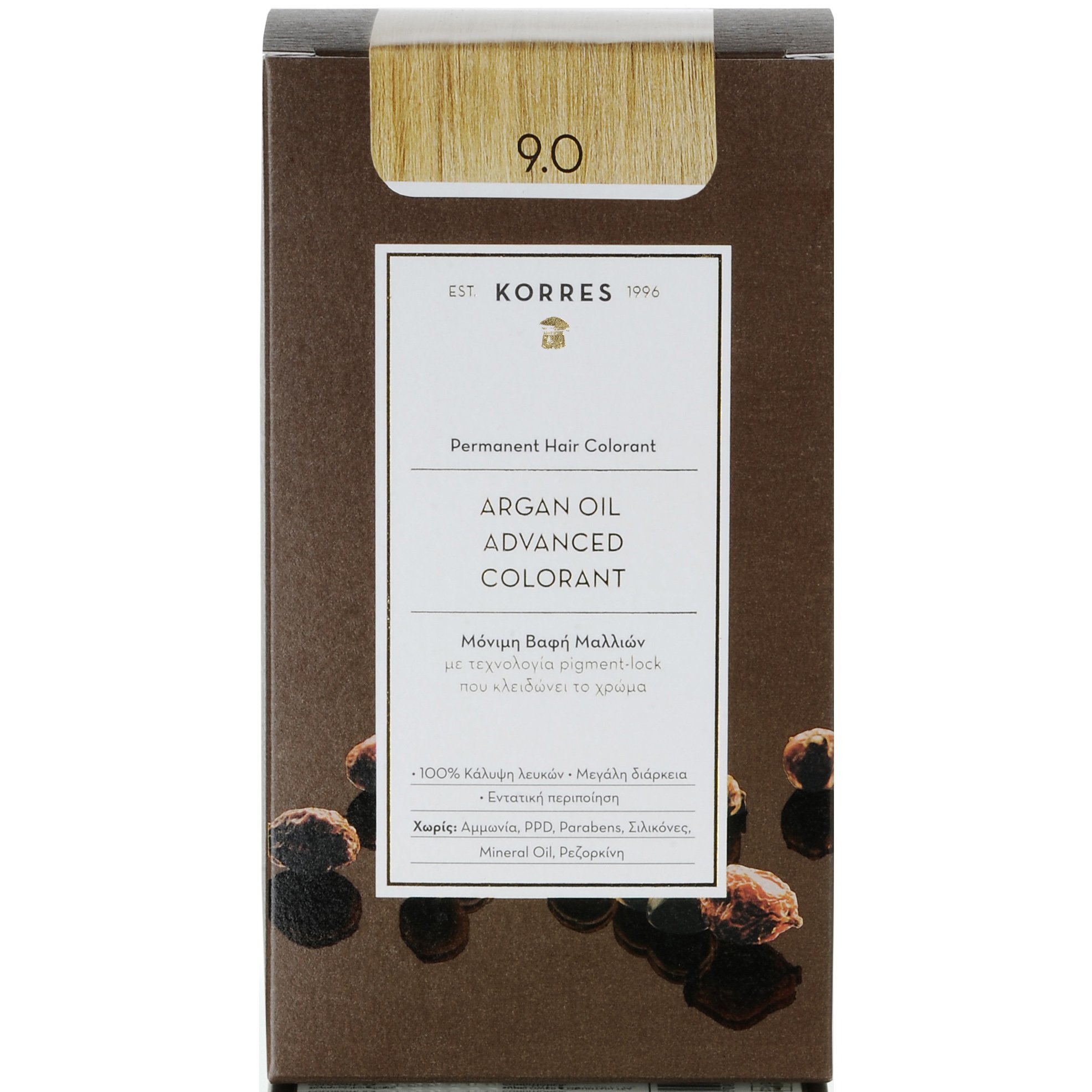 Korres Argan Oil Βαφή Μαλλιών Χωρίς Αμμωνία με Τεχνολογία Pigment-Lock που Κλειδώνει το Χρώμα 1 Τεμάχιο – 9.0 Κατάξανθο Φυσικό