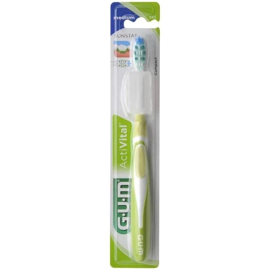 Gum ActiVital Compact Medium Toothbrush Πράσινη Οδοντόβουρτσα με Μεσαίας Σκληρότητας Ίνες & Μικρή Κεφαλή 1 Τεμάχιο, Κωδ 583