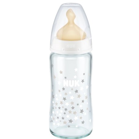 Nuk First Choice Plus Γυάλινο Μπιμπερό με Θηλή Καουτσούκ Μεγέθους 1 (0-6 Μηνών) Medium 240ml – άσπρο