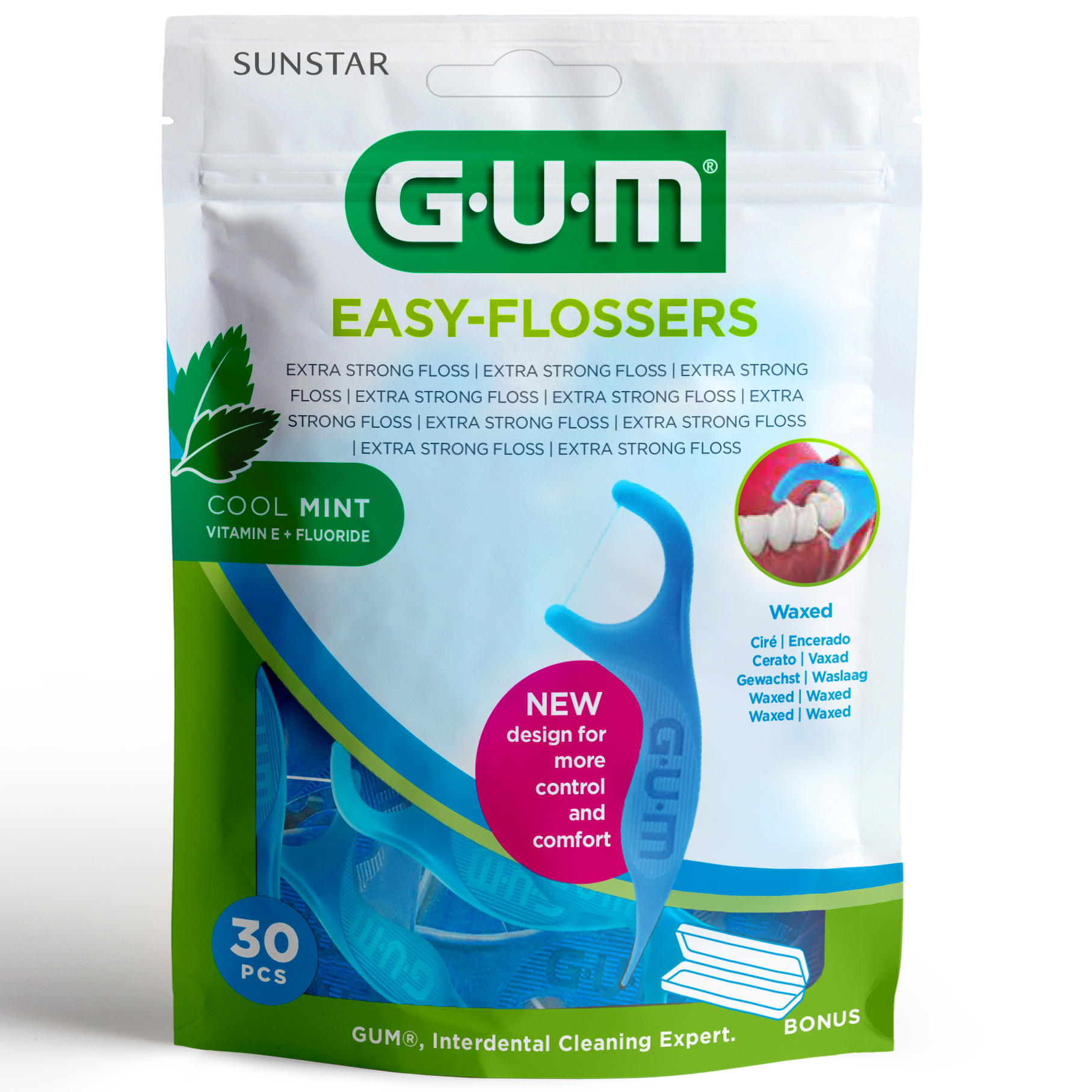 Gum Easy Flossers + Fluoride & Vitamin E Κερωμένο Οδοντικό Νήμα με Γεύση Δροσερής Μέντας (890) – 30 Τεμάχια