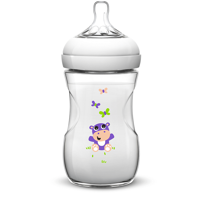Avent Natural Μπιμπερό Πολυπροπυλενίου Με Θηλή Σιλικόνης Αργής Ροής 1Μ+ 260ml SCF627/25 – Ιπποπόταμοι