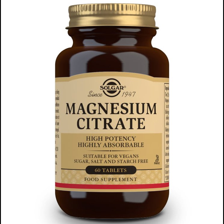 Solgar Magnesium Citrate Συμπλήρωμα Διατροφής που Παρέχει την Υψηλότερη Απορρόφηση Μαγνησίου Από τον Οργανισμό 200mg tabs – 60 tabs