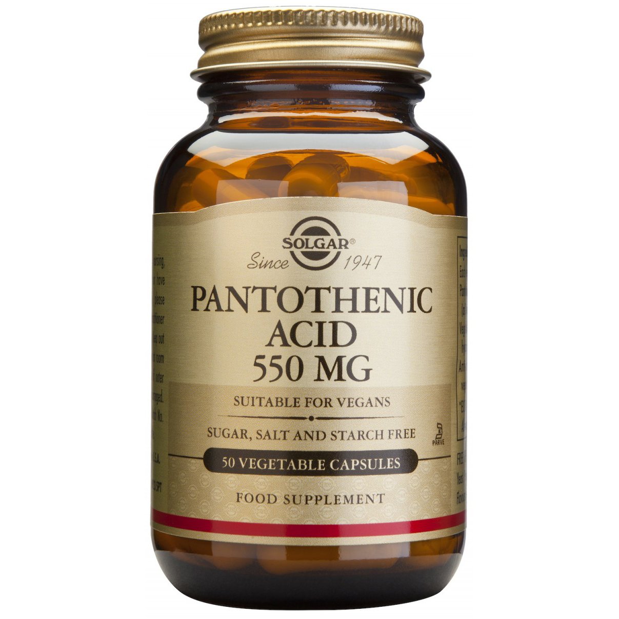 Solgar Pantothenic Acid 550mg Συμπλήρωμα Διατροφής που Συμβάλει στην Μείωση του Άγχους, των Αλλεργιών & των Στομαχικών Διαταραχών tabs – 550mg/50 caps