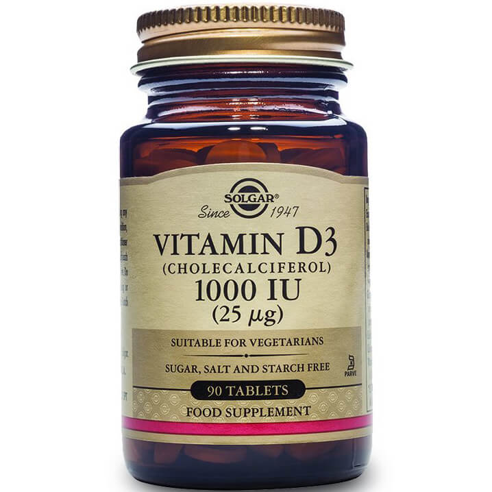 Solgar Vitamin D3 Συμπλήρωμα Διατροφής για την Ομαλή Απορρόφηση του Ασβεστίου απο τον Οργανισμό & την Ενίσχυση του Ανοσοποιητικού 1000 iu 90tabs