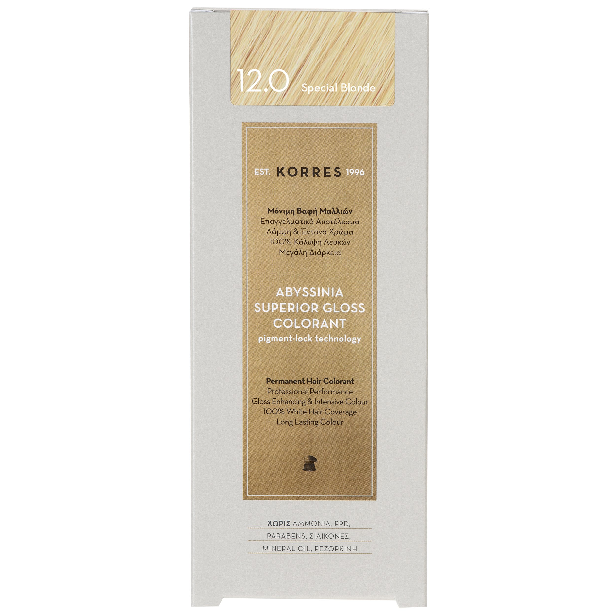 Korres Abyssinia Superior Gloss Colorant Επαγγελματικό Αποτέλεσμα Λάμψη & Έντονο Χρώμα – 12.0 SPECIAL BLONDE