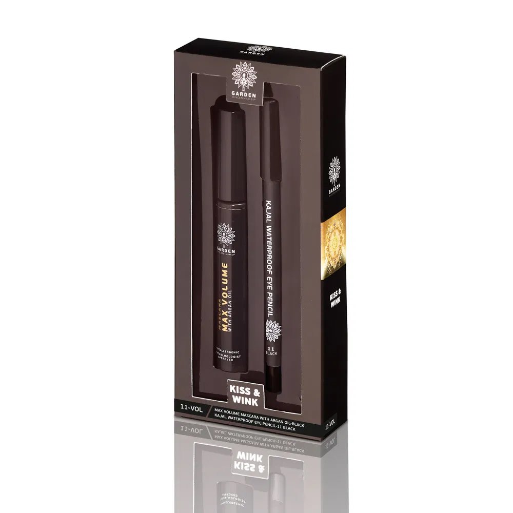 Garden Promo Set Kiss & Wink Max Volume Mascara With Argan Oil 9ml & Kajal Wateroroof Eye Pencil 1.4gr – Black Maskara & 11 Black Pencil