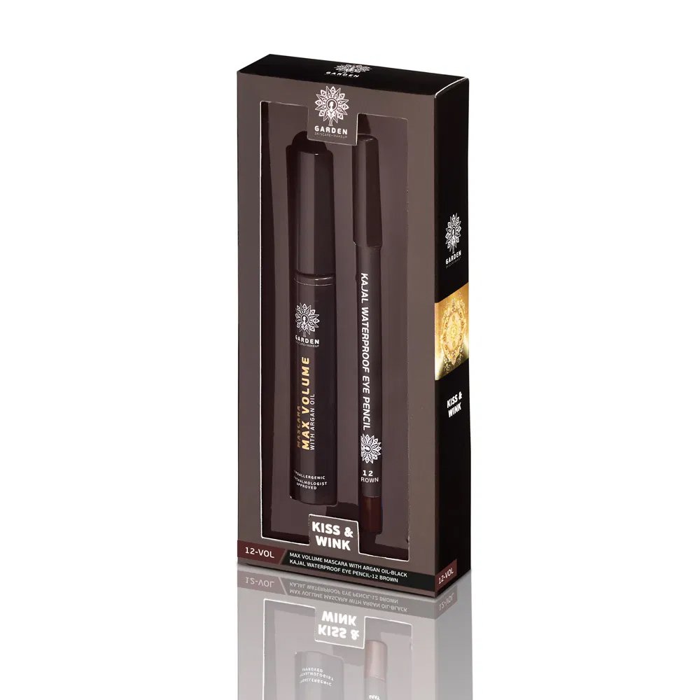 Garden Promo Set Kiss & Wink Max Volume Mascara With Argan Oil 9ml & Kajal Wateroroof Eye Pencil 1.4gr – Black Mascara & 12 Brown Pencil