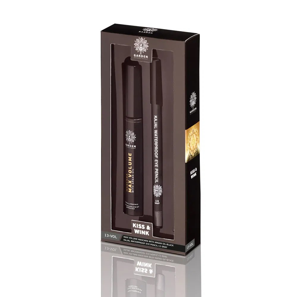 Garden Promo Set Kiss & Wink Max Volume Mascara With Argan Oil 9ml & Kajal Wateroroof Eye Pencil 1.4gr – Black Mascara & 13 Gray Pencil