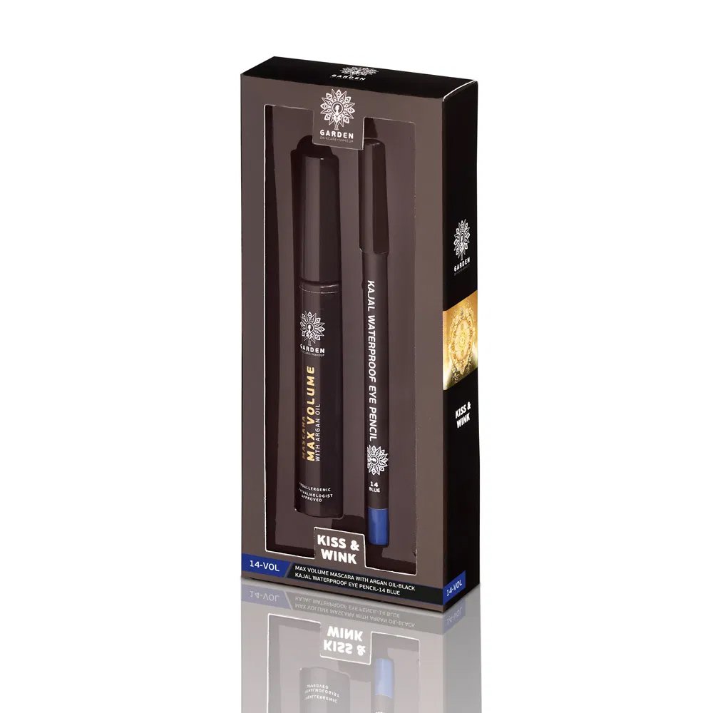 Garden Promo Set Kiss & Wink Max Volume Mascara With Argan Oil 9ml & Kajal Wateroroof Eye Pencil 1.4gr – Black Mascara & 14 Blue Pencil