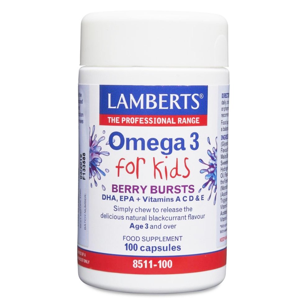 Lamberts Omega 3 for Kids (Berry Bursts) Μασώμενες Βιταμίνες με Ωμέγα 3, Βιταμίνες Α,C,D,E για Παιδιά – 100 tabs
