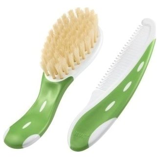 Nuk Set Baby Brush & Comb Βρεφική Βούρτσα από Μαλακή 100% Φυσική Τρίχα & Χτένα Μαλλιών για Καθημερινή Περιποίηση 1 Τεμάχιο - Πράσινο