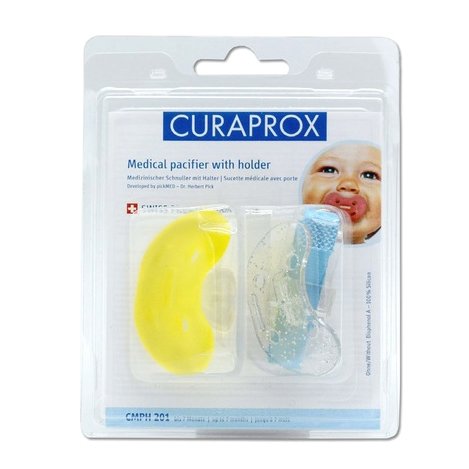 Curaprox CMPH 201 Medical Pacifiere With Holder Ιατρική Πιπίλα με Λουράκι από 0 Έως 7 Μηνών 1 τεμάχιο – κίτρινο