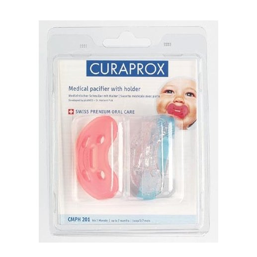 Curaprox CMPH 201 Medical Pacifiere With Holder Ιατρική Πιπίλα με Λουράκι από 0 Έως 7 Μηνών 1 τεμάχιο – κόκκινο