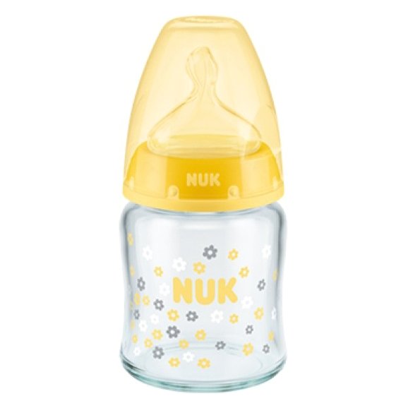 Nuk First Choice+ Plus Μπιμπερό Γυάλινο Θηλή Σιλικόνης 120ml – κίτρινο