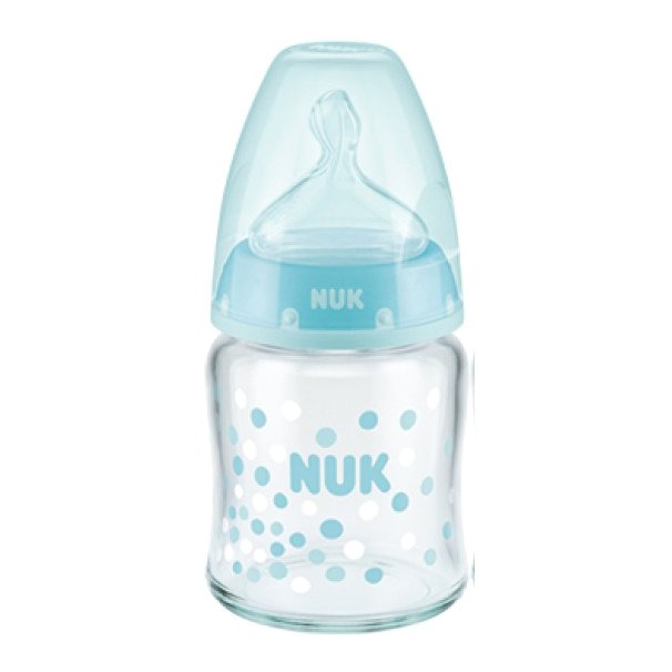 Nuk First Choice+ Plus Μπιμπερό Γυάλινο Θηλή Σιλικόνης 120ml – μπλέ