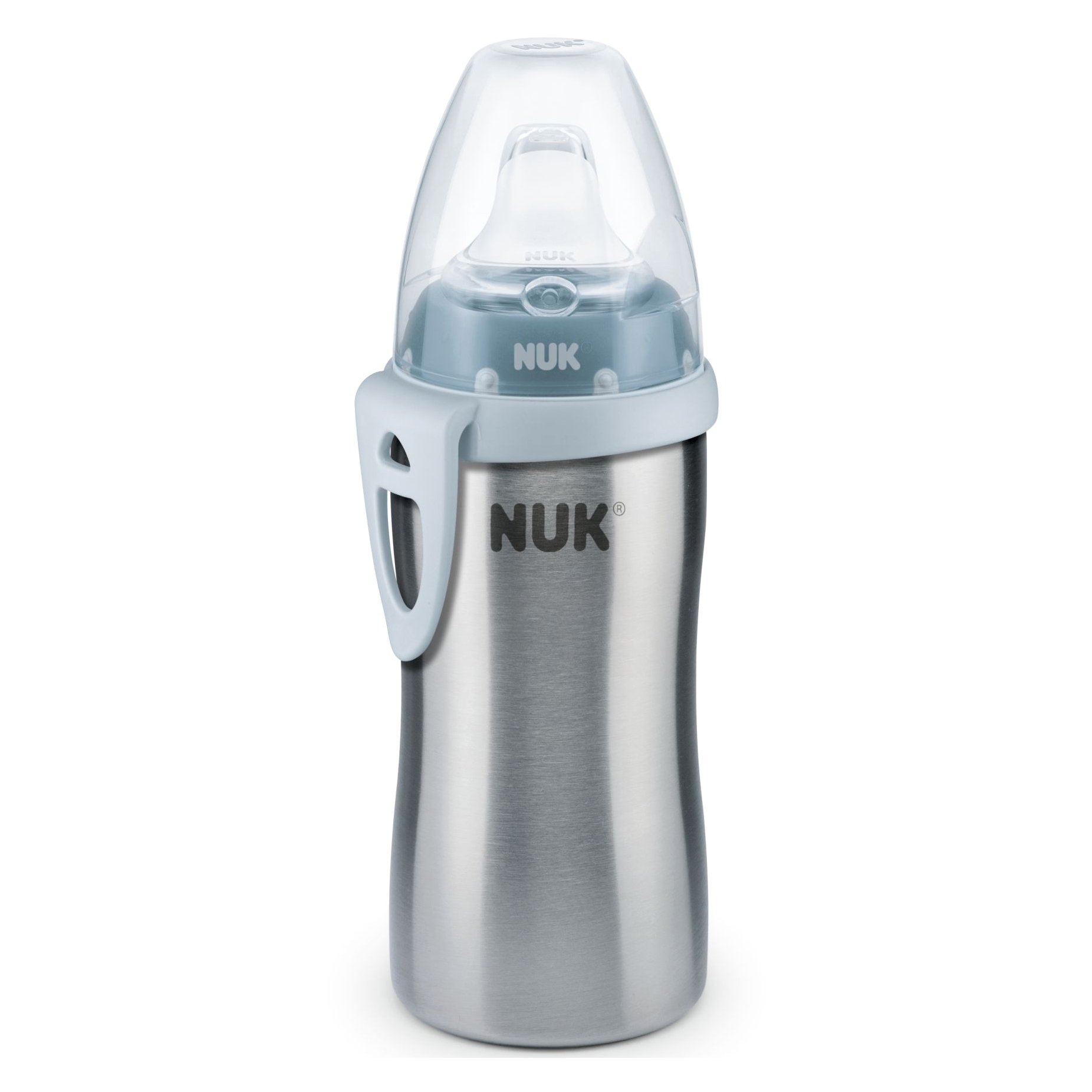 Nuk Kiddy Cup PP Παγουράκι Από Ανοξείδωτο Ατσάλι με Ρύγχος & Κλιπ 12m+ , 300ml – γκρι