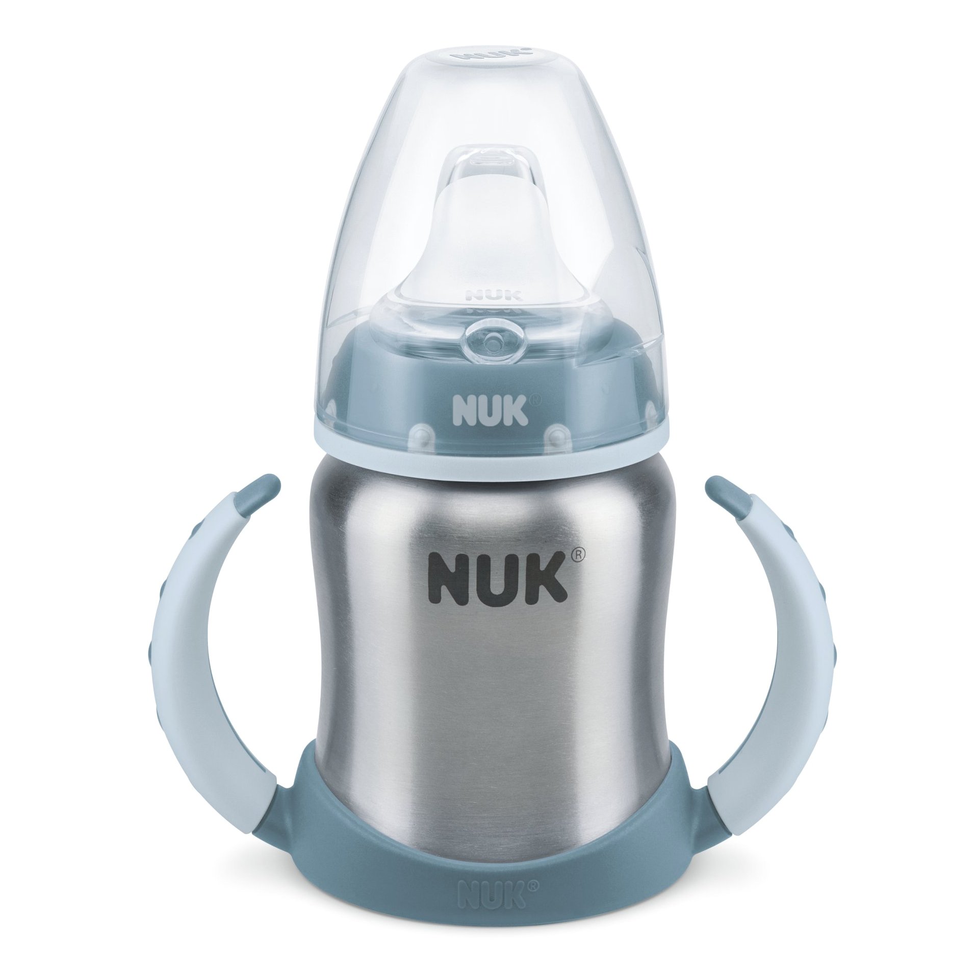 Nuk Learner Cup Μπιμπερό Εκπαίδευσης Ανοξείδωτη Φιάλη με Λαβές & Ρύγχος Σιλικόνης 6-18m BPA Free 125ml – Μπλε