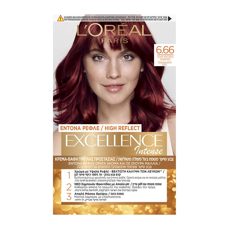 L’oreal Paris Excellence Intense Permanent Hair Color Kit Μόνιμη Κρέμα Βαφή Μαλλιών με Τριπλή Προστασία & Κάλυψη των Λευκών 1 Τεμάχιο – 6.66 Πολύ Έντονο Κόκκινο