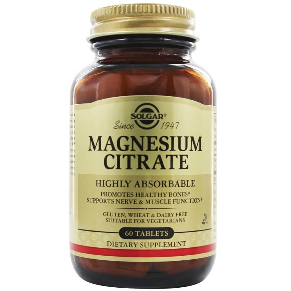 Solgar Magnesium Citrate Συμπλήρωμα Διατροφής που Παρέχει την Υψηλότερη Απορρόφηση Μαγνησίου Από τον Οργανισμό 200mg tabs – 60 tabs