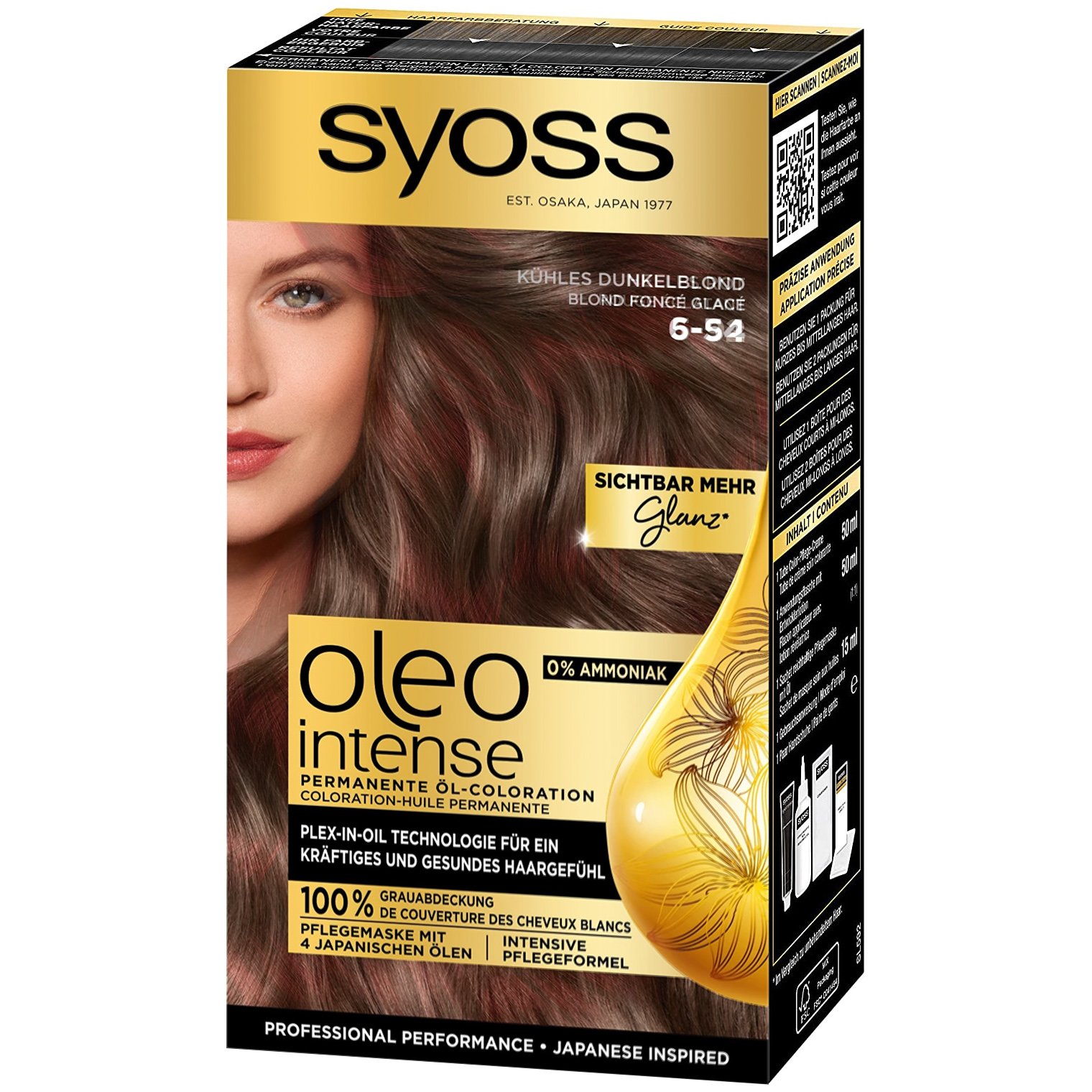 Syoss Oleo Intense Permanent Oil Hair Color Kit Επαγγελματική Μόνιμη Βαφή Μαλλιών για Εξαιρετική Κάλυψη & Έντονο Χρώμα που Διαρκεί, Χωρίς Αμμωνία 1 Τεμάχιο – 6-54 Ξανθό Σκούρο Σαντρέ Μπεζ